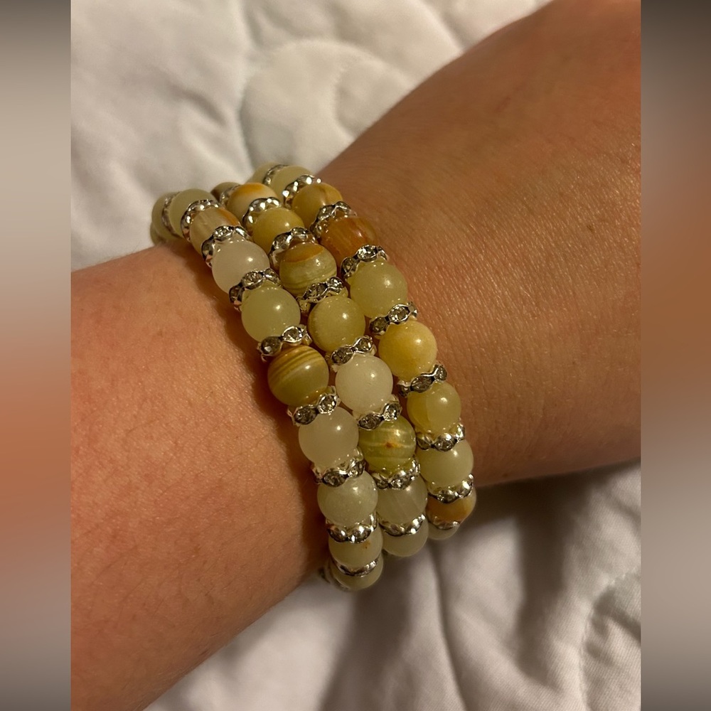 Set of 3 Handmade Stretchy Afghan Jade Bracelets
